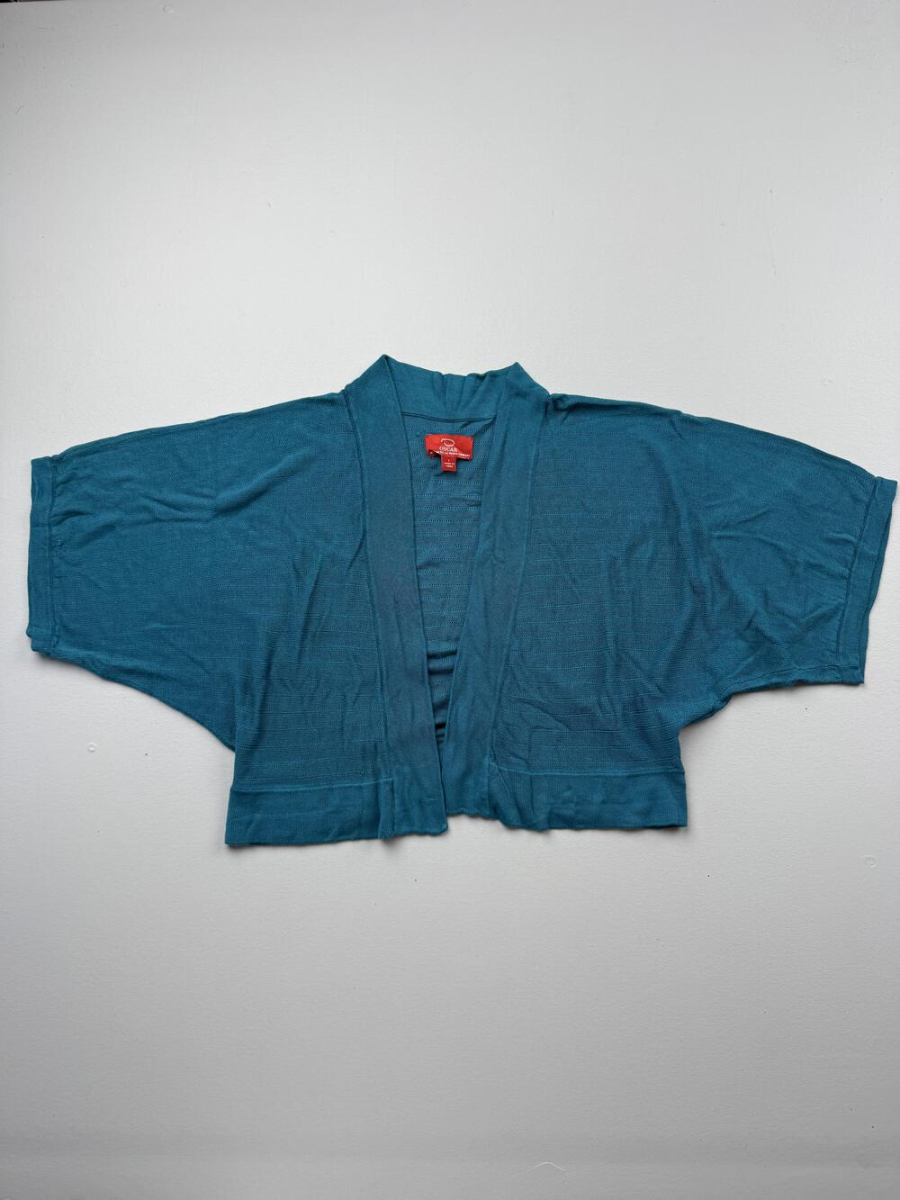 Oscar Sweater Shrug Womens Large Blue Open Front Kimono Sleeve Knit Lightweight